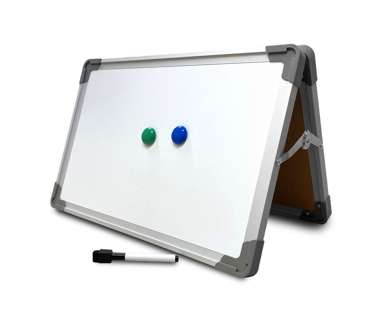 Flipside Products 16” x 20” Magnetic Double-Sided Desktop Easel, Bright White Dry Erase Easel for Office, Home, and Classroom, Aluminum Frame, Magnets and Dry Erase Marker w/ Magnetic Eraser Cap